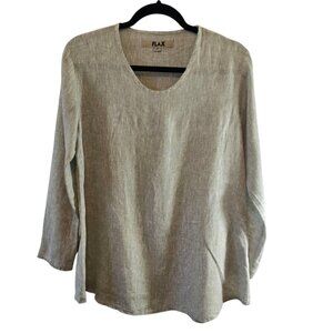 FLAX MOSS GREEN 100% LINEN TUNIC BLOUSE SIZE P (U.S. 6-10) RELAXED SOFT